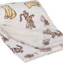 Disney Classic Pooh Hunny Fun with Piglet and Tigger White and Taupe Super Soft Baby Blanket