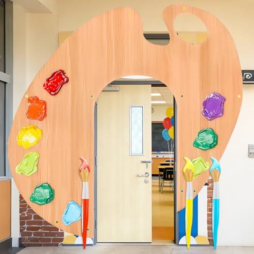 Glimin 4 Pcs Art Painting Classroom Door Decorations 41.3'' Giant Inflatable Paint Brushes Balloons 3-piece Artist Palette Door Curtain Cover Banner Backdrop for School Classroom Birthday Party Favor