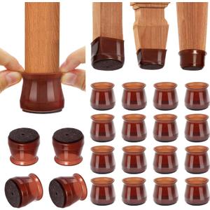 BUMACO Chair Leg Floor Protectors Chair Leg Protectors for Hardwood Floors Silicone Pads Covers to Protect Floors (Brown-20 Pcs, Universal L (1.3"-2")