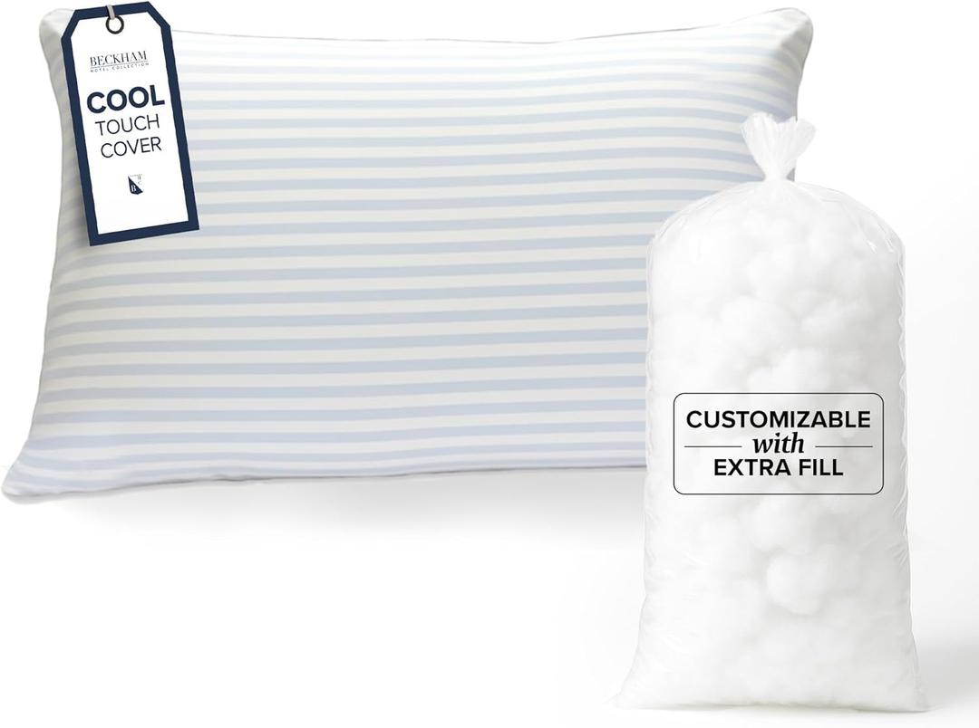 Beckham Hotel Collection Summer Sanctuary Queen Pillow - Cooling Qmax Adjustable Down Alternative Pillow w/Extra Fill, Ideal for Side Back Stomach Sleepers (Queen/Standard Size)