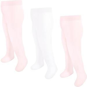 Luvable Friends Baby Girls' Nylon Tights, 3 Pack, Pink/ White, 9-18 Months