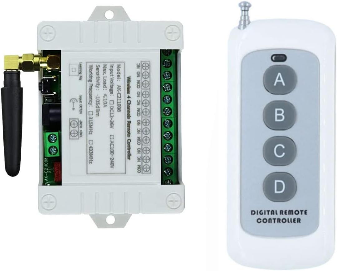 Four Channels Wireless Remote Control Industrial Four Button high-Power Remote Transmitter Remote Control Switch 12v 24v 36V Control Industrial Equipment Lamp Lifter Control