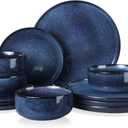 E-far Dinnerware Sets for 4, 12-Piece Stoneware Plates and Bowls Set, Reactive Glaze Dishes Dinning Ware, Microwave & Dishwasher Safe - Deep Sea Blue
