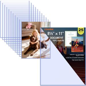 25-Pack 8.5 x 11 Inch Document Toploaders - Premium Rigid Print Protector, Transparent Blue Top loaders, Hard Plastic Page Sheet Protectors for Birth Certificate, Photos, Artwork, Prints