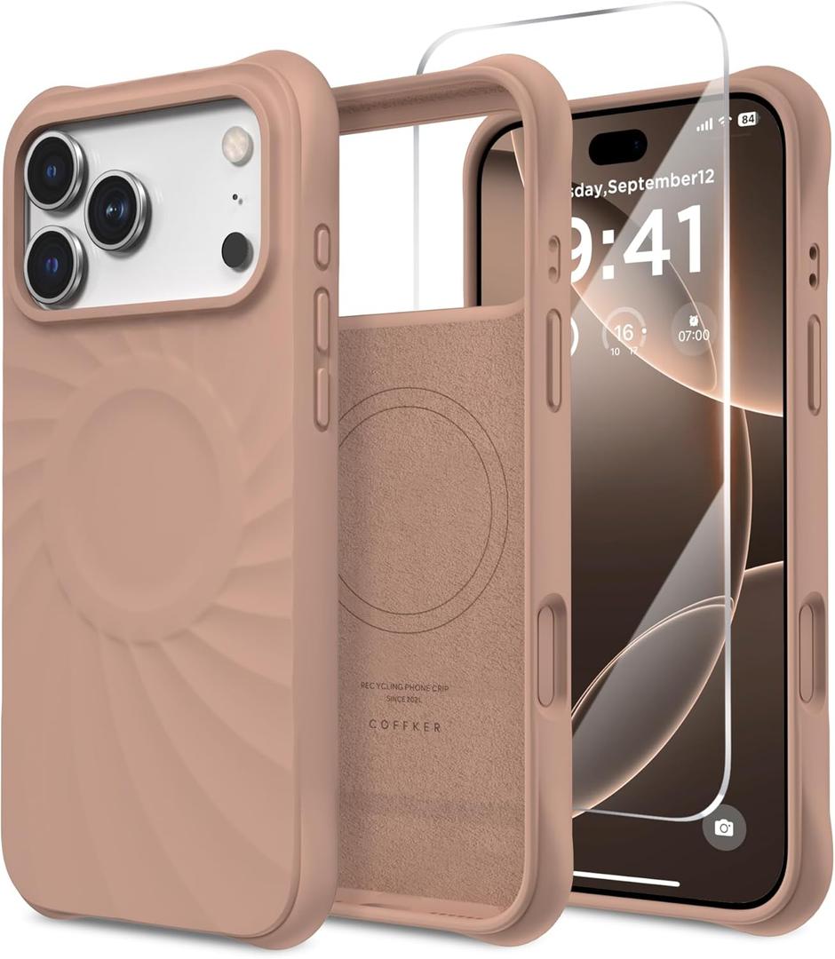 for iPhone 17 Pro Case, Compatible with MagSafe, Screen Protector +[Integrated Silicone Camera Control Button], Shockproof Protective Magnetic Case for iPhone 17 Pro 6.3", Light Brown