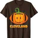 Pumpkin Halloween Costume Cleveland Football Cool Smile Face T-Shirt, XS