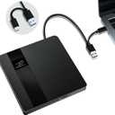 External CD/DVD Drive USB 3.0 & Type-C Slim Portable DVD Player+/-RW Disk Drive CD Burner Writer Reader CD ROM, for Laptop Desktop PC MacBook Mac Windows 11/10/8/7 Linux OS Apple