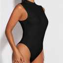 Verdusa Womens Mock Neck Backless Tops Double Lined Sleeveless Skinny Leotard Tops Bodysuit (Black, XS)
