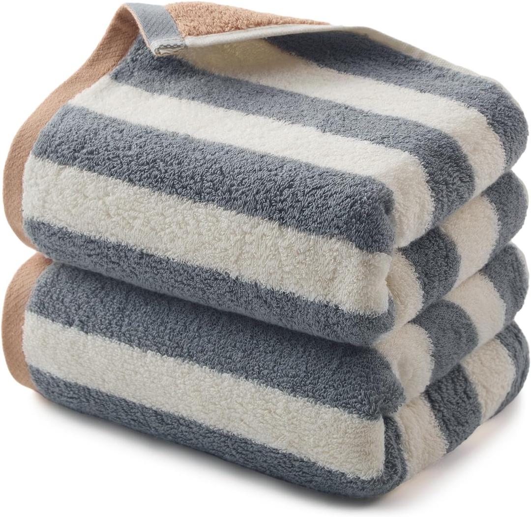 REDKISS 2-Pack Luxury Hand Towels for Bathroom - 12 x 28 Inches 100% Cotton Striped Hand Towels, Ultra Soft and Highly Absorbent Towel for Bath, Gym, Hotel, Kitchen and Spa, Gray
