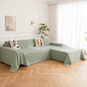 MEETSKY Pet Couch Cover Sectional Sofa Covers Washable, 2 Pieces Chenille Couch Covers for 2 Cushion L Shaped Sofa, Multi-Use Furniture Protector for Dogs, Kids (Large, 71"x102"+71"x118",Sage Green)