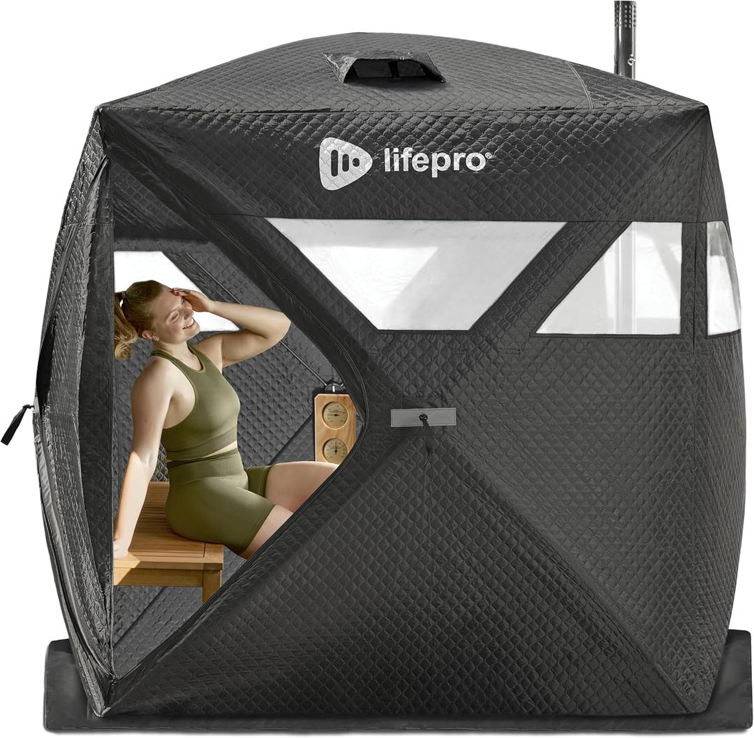 Lifepro ZenZone Outdoor Sauna Tent  Portable Wood Burning with Stove  4 Person Steam & Dry Sauna for Camping, Backyard, Home Gym  Heavy Duty Oxford Cloth & Carbon Steel Stove
