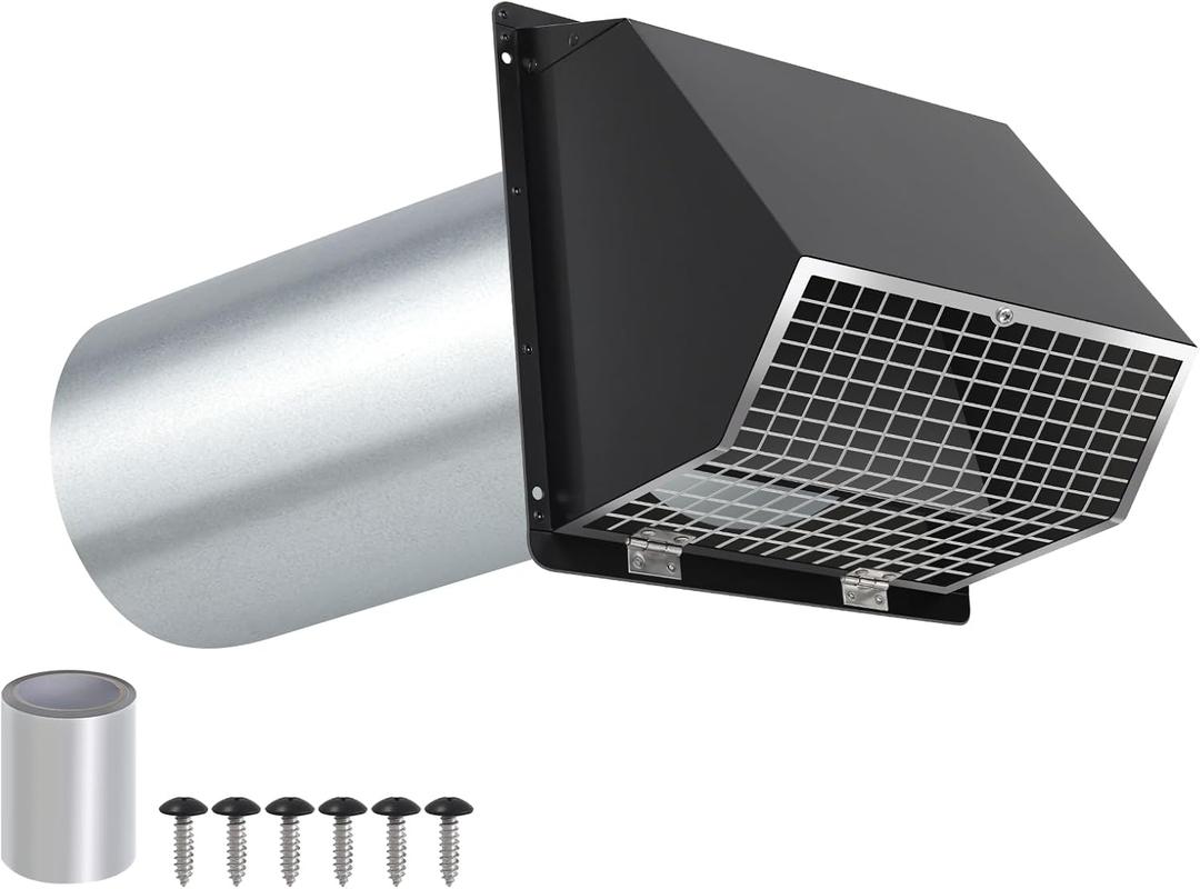 3 Inch Dryer Vent Cover Wall Vent Hood with Screen and Damper,Outdoor Dryer Vent Cover Outside Exhaust Vent Cover for Duct Bathroom Air Ventilation,Wall Mount Extractor Vent Cap,Galvanized Steel,Black