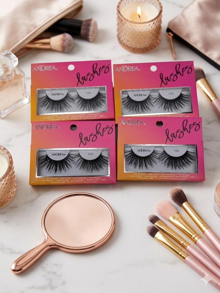 Andrea Strip Lash False Eyelashes 100 - Black, Dramatic Full Volume & Long Length, Reusable Lashes, 4PCS, Pack Of 4