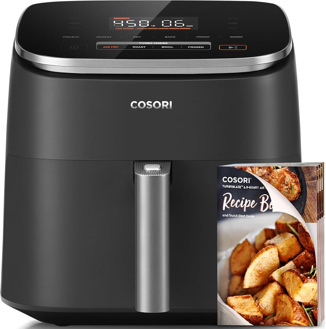 COSORI Air Fryer 9-in-1, Compact & Large 6-Qt, Fast Turbo Modes, 90450F Precise Heat for Even Results, Up to 95% Less Oil*, Roast, Bake, Dry, Reheat, Frozen, Broil, Proof, 120V, TurboBlaze, Grey (6QT, Dark Gray)