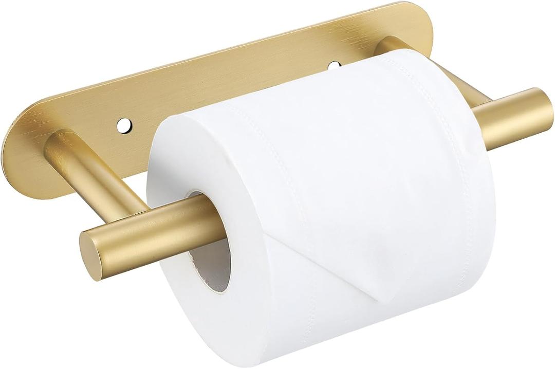 Brushed Gold Toilet Paper Holder, Upgraded SUS304 Stainless Steel Toilet Roll Holder, Modern Double Base Paper Towel Holder Wall Mount for Bathroom, Kitchen, Washroom