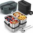 Heated Lunch Box,120W Electric Lunch Box for Adults with 1.5L 304 Stainless Steel Container, 12V/24V/110V Lonchera Elctrica Porttil for Travel,Work,Car,Truck (Charcoal Grey, 1.5L x 4)