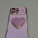Compatible with iPhone 16 Pro Max Heart Holder case, Cute Wave Frame Curly Shape with Love Heart Kickstand Raised Camera Protection Cover Luxury Plating Shockproof (Purple, For iPhone 16 Pro Max)