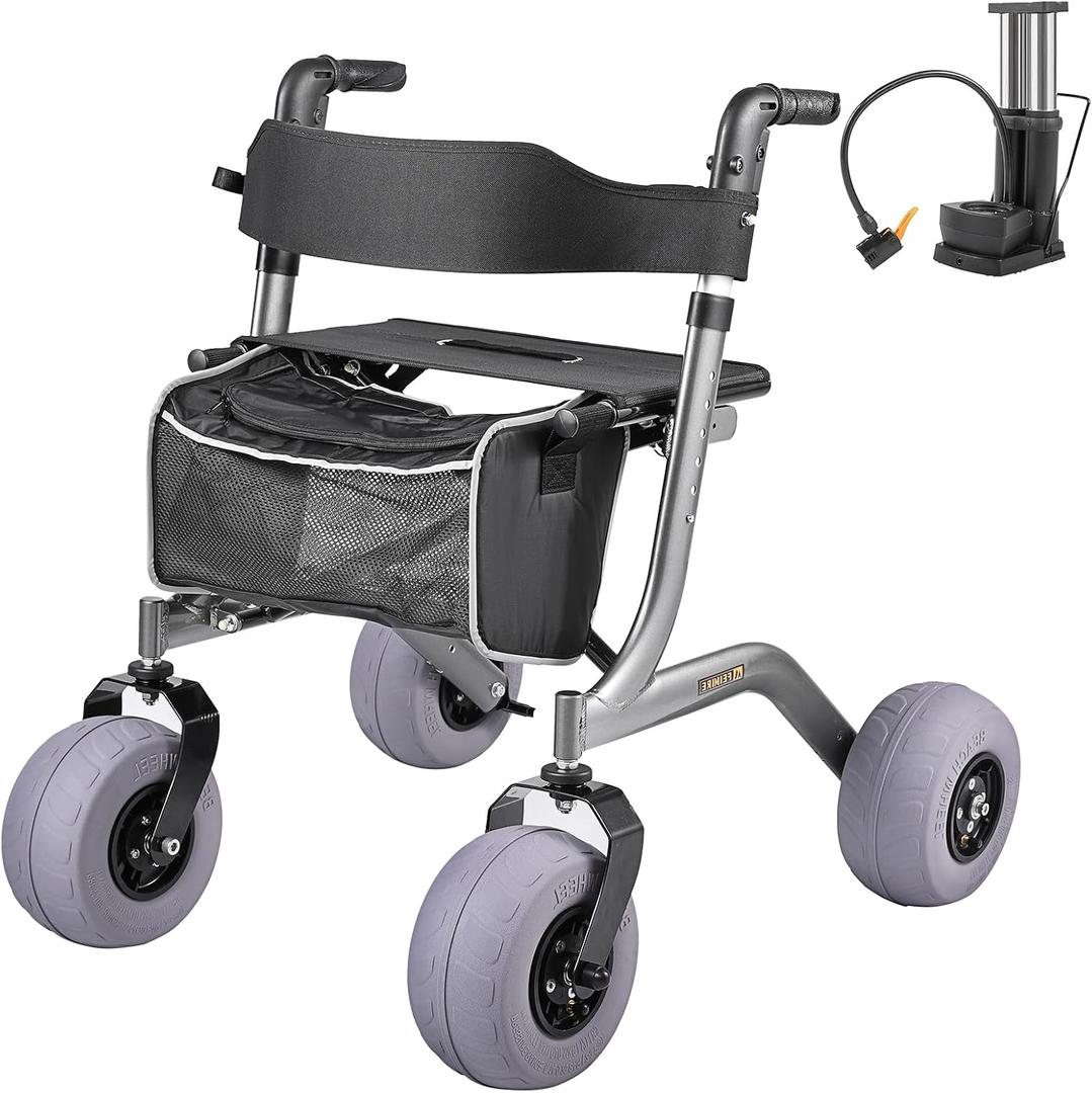 Foldable Beach Wheelchairs for Adults, Wheel Chair with Lightweight Aluminum Frame & Ergonomic Handles, Perefect for Outdoor Use
