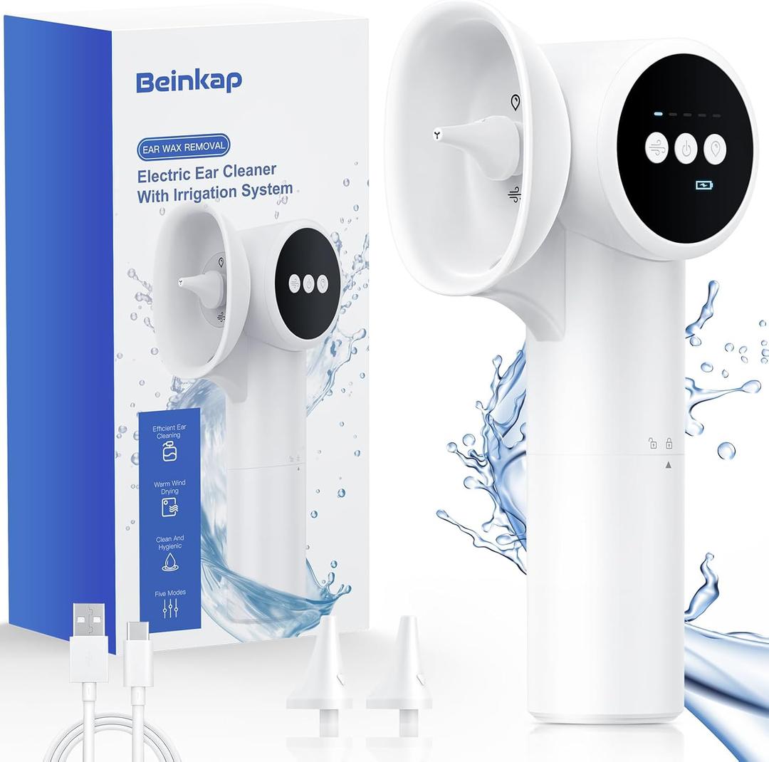 Upgraded Ear Wax Removal with Mild Drying, Safe Ear Cleaner for Ear Wax Buildup Flushing and Cleaning with Dual-Compartment Design, Ear Wax Cleaner Kit 5 Pressure Settings & USB-C Cable, IPX7 Upgraded Ear Wax Removal with Mild Drying, Safe Ear Cleaner for Ear Wax Buildup Flushing and Cleaning with Dual-Compartment Design, Ear Wax Cleaner Kit 5 Pressure Settings & USB-C Cable, IPX7