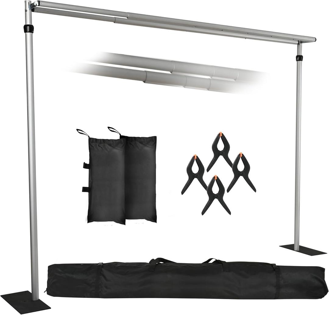 10x10Ft Double Crossbar Backdrop Stand, Heavy Duty Pipe and Drape Stand, Wedding Backdrop for Photography Backdrop, Party, Event, and Ceremony Decorations