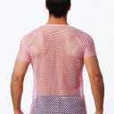 ABAFIP Men's Short Sleeve Fishnet Shirt Mesh Sheer Tank Top Muscle T-Shirt Undershirt Rave Clubwear (X-Large, Pink)