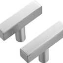 Ravinte 3 Pack Brushed Nickel T Bar Cabinet Knobs 2 Inch Square Drawer Knobs Silver Single Hole Kitchen Cabinet Pulls