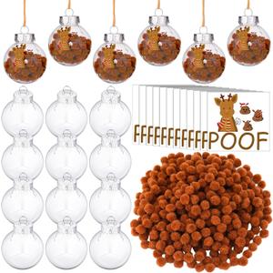 Giegxin 12 Set Funny Christmas Ornaments 2025 Kit Reindeer Poof Ball Prank Xmas Hanging Fillable Ball Ornament DIY Funny Hilarious for Home Christmas Tree Party Decor, 2.36 Inch