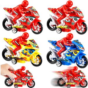 Civaner 4 Pieces Motorcycle Toys Set Miniature Motorbike Toys Plastic Friction Motorcycles Push Go Friction Powered Motorbikes for Birthday Party Favors Supplies Cake Toppers, Random Colors