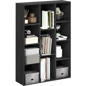 Furinno LUDER Book Shelf, 11-Cube Bookshelf, Reversible Bookcase, 9.4" x 29.1" x 41.7", for Living Room, Bedroom, Home Office, Blackwood