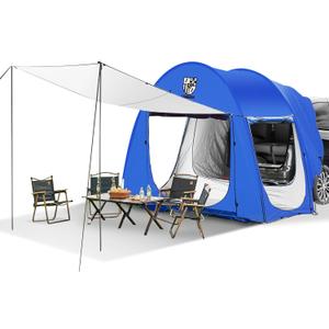 Universal SUV Camping Tent with Spacious Awning, 4000mm Waterproof Car Tent, Up to 4-Person Sleeping Capacity Camping Accessories, Easy Setup for Backpacking Traveling Hiking Outdoors