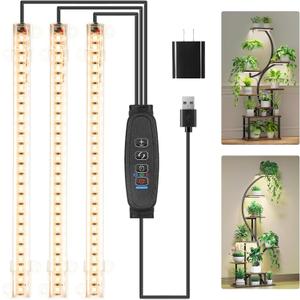 LED Grow Light Strips, Grow Lights for Indoor Plants Full Spectrum 3000K, 78 LEDs Plant Light with 3/9/12H Timer, 10 Dimmable Levels for Seedling Succulent and Plant Shelf, 3 Head 8.6 Inches (Warm)