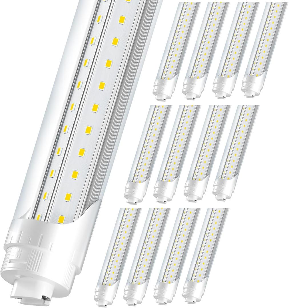12-Pack 100W 15000LM 6000K T8 8FT LED Bulbs| 8 Foot led Bulb Rotate V Shaped Ballast Bypass| 8' Led Bulbs Replacement R17/F9612/C/H T8/T10/T12 | T8 8FT LED Tube Lights