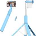 ATUMTEK 55" Selfie Stick Tripod, All-in-one Extendable Aluminum Phone Tripod with Rechargeable Bluetooth Remote for iPhone and More, Fit 4.7-7 inch Smartphones, Blue