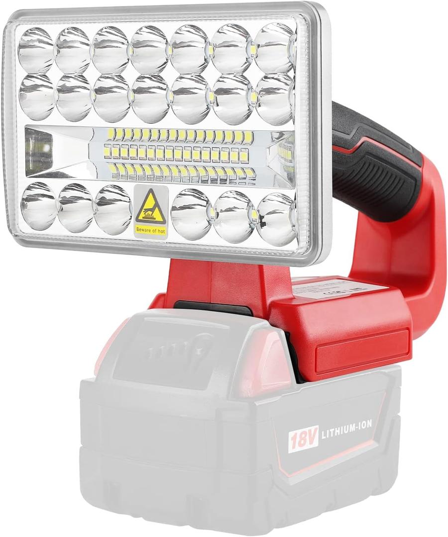 18w 2000lm Portable Flood Light Compatible with Milwaukee 18v Battery, Flashlight with USB-A Port for Jobsite, Camping, Car Repairing, Garage, Power Outages