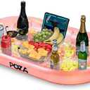 POZA Inflatable Gold Floating Cooler - Luxurious Drink Holder Filled with Sparkly Confetti, Premium Party Float with 8 Holders, Serving Bar for Beach, Lake, Hot Tub, Jacuzzi and Pool - 39x23 Inches