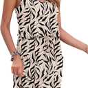 AUSELILY Womens Summer Dresses Sleeveless Spaghetti Strap Beach Cover up Drawstring Waist Mini Short Dress with Pockets (Beige, XXL)