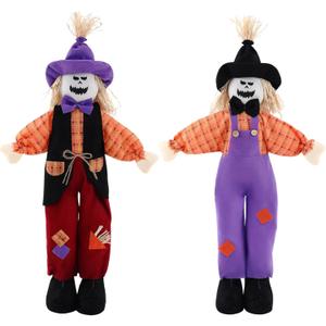 2 Pcs Halloween Scarecrow 31.5 Inches Skull Scary Standing Scarecrow Ghost Garden Outdoor Decorations, Figurine Gifts for Halloween Fall Autumn Thanksgiving Outdoor Decor Farmhouse Porch