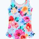 Girls One Piece Swimsuits Size 9-10 Years Old Colorful Floral One Piece Durable Bathing Suits