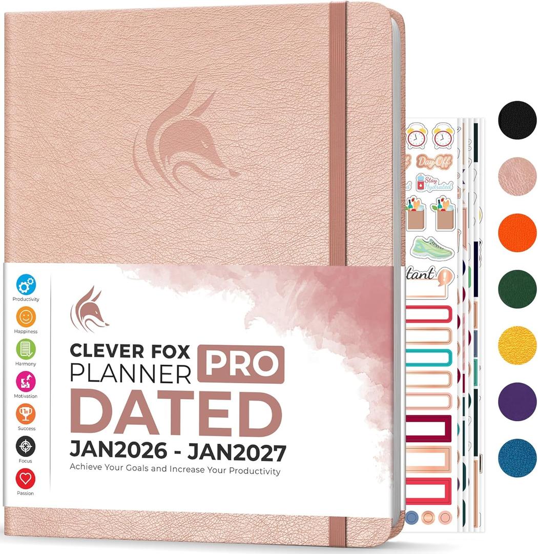 Clever Fox Planner PRO Dated (Jan 2026–Jan 2027) Weekly & Monthly Life Planner to Increase Productivity, Time Management and Hit Your Goals – Organizer, Gratitude Journal – A4 Size (Rose Gold)