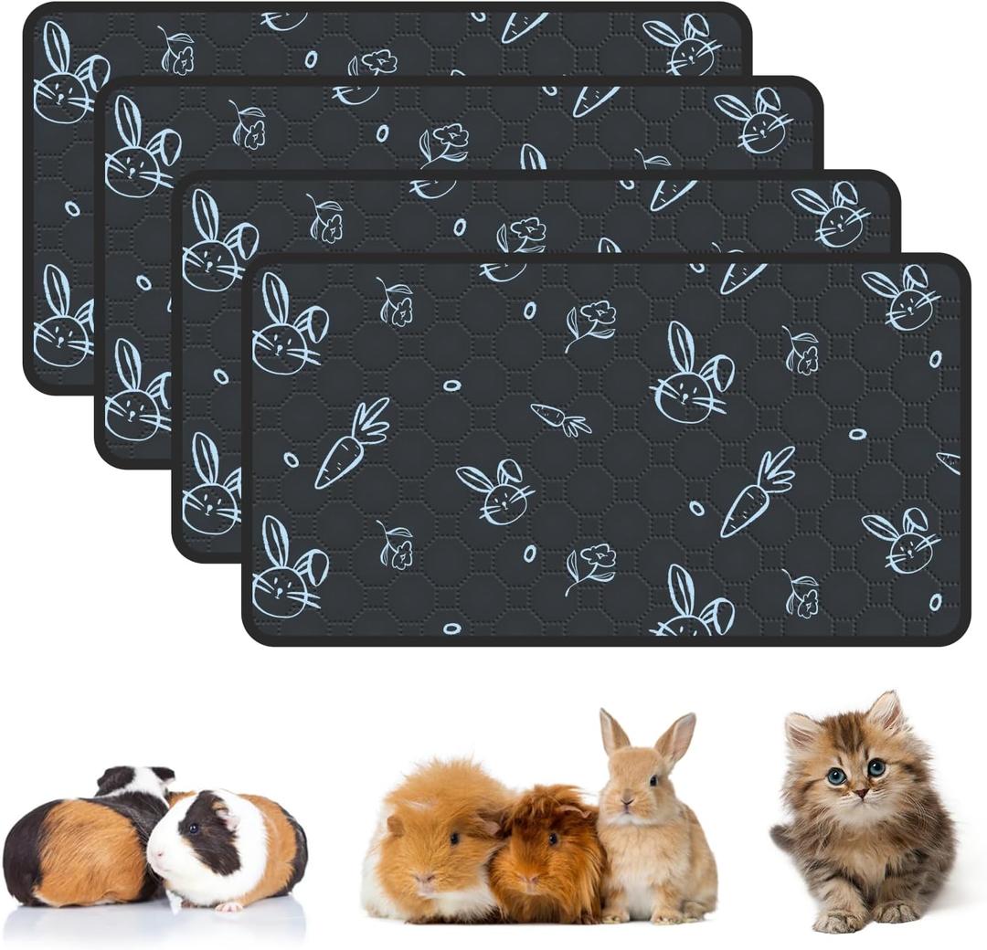 4-Pack Guinea Pig Cage Liner Washable, 16in x 30in Ultra-Absorbent Guinea Pig Bedding for Cage Non-Slip Leak-Proof Pee Pads for Dogs Rabbit Bunny Cat Litter Mat, Navy