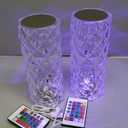 2 Pack Crystal Table Lamp, Remote and Touch Control Rose Wave Lamp, RGB Color Changing Night Light, Dimmable, USB Rechargeable Decoration Ambient Lighting for Dinner/Bars/Game Room/Living Room/Bedroom
