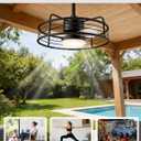 AKOFUN 20" Gazebo Outdoor Ceiling Fans with Lights, IP65 Waterproof Ceiling Fan with Remote, Quiet DC Motor, 1200 Lumens Dimmable 3000-6500K, Caged Plug-in Ceiling Fan for Patio Porch Pergola Canopy