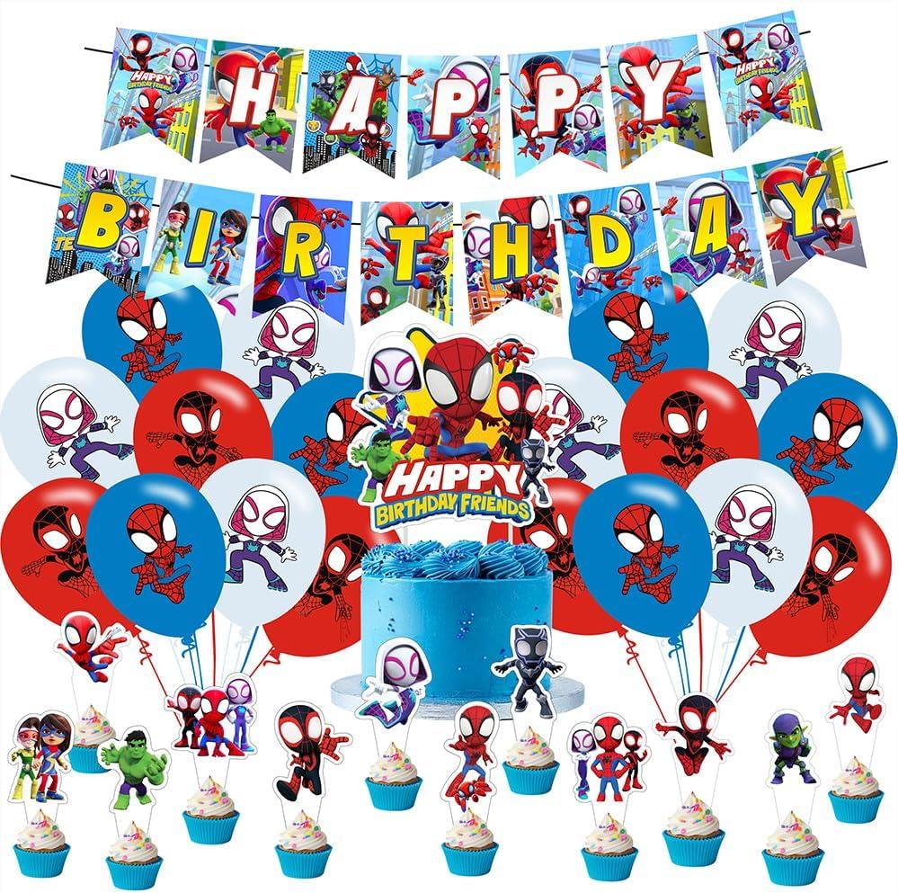 Spider and His Friends Birthday Decorations,Spider and His Friends Party Supplies Include Happy Birthday Banner, Cake Topper and Cupcake Toppers, Balloons for Kids Party Decor