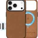 SHIELDON Top Grain Crazy Horse Leather Case for iPhone 17 Pro 6.3" 2025 | [Updated Camera Button] | Compatible with Magsafe | Magnetic Wireless Charging | Shock-Absorbent | Metal Buttons - Brown
