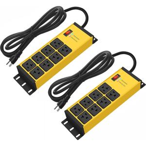 CCCEI 2PCS Heavy Duty Power Strip Surge Protector 20 AMP, 8 Outlets 12 Gauge Shop Garage Metal Multiple Outlets, 15 FT Extension Cord 5-15P Adapter High Amp 6-20R T-Slot 20a for Appliance Yellow.