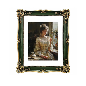 Vintage Picture Frame 8x10 Green Antique Gold Photo Frame With White Mat 6x8 Ornate Picture Frames With Acrylic Glass Baroque Tabletop Wall Hanging Home Decor Poster Frame