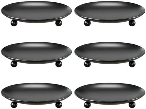 Apsvwys Black Candle Holders for Pillar Candles, Set of 6 Premium Metal Candle Plates Candle Stand for LED or Wax Candles, Decorative Pillar Candle Holder Dish for Table Centerpiece