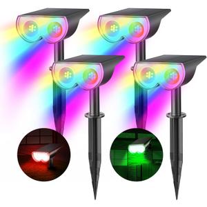 Consciot Solar Spot Lights Outdoor, Halloween Decorations 22 LEDs IP67 Waterproof Color Changing Solar Outdoor Lights, 8 Colors, 2-in-1 Adjustable Wall Lights for Garden Yard Pathway, 4 Pack (RGB)