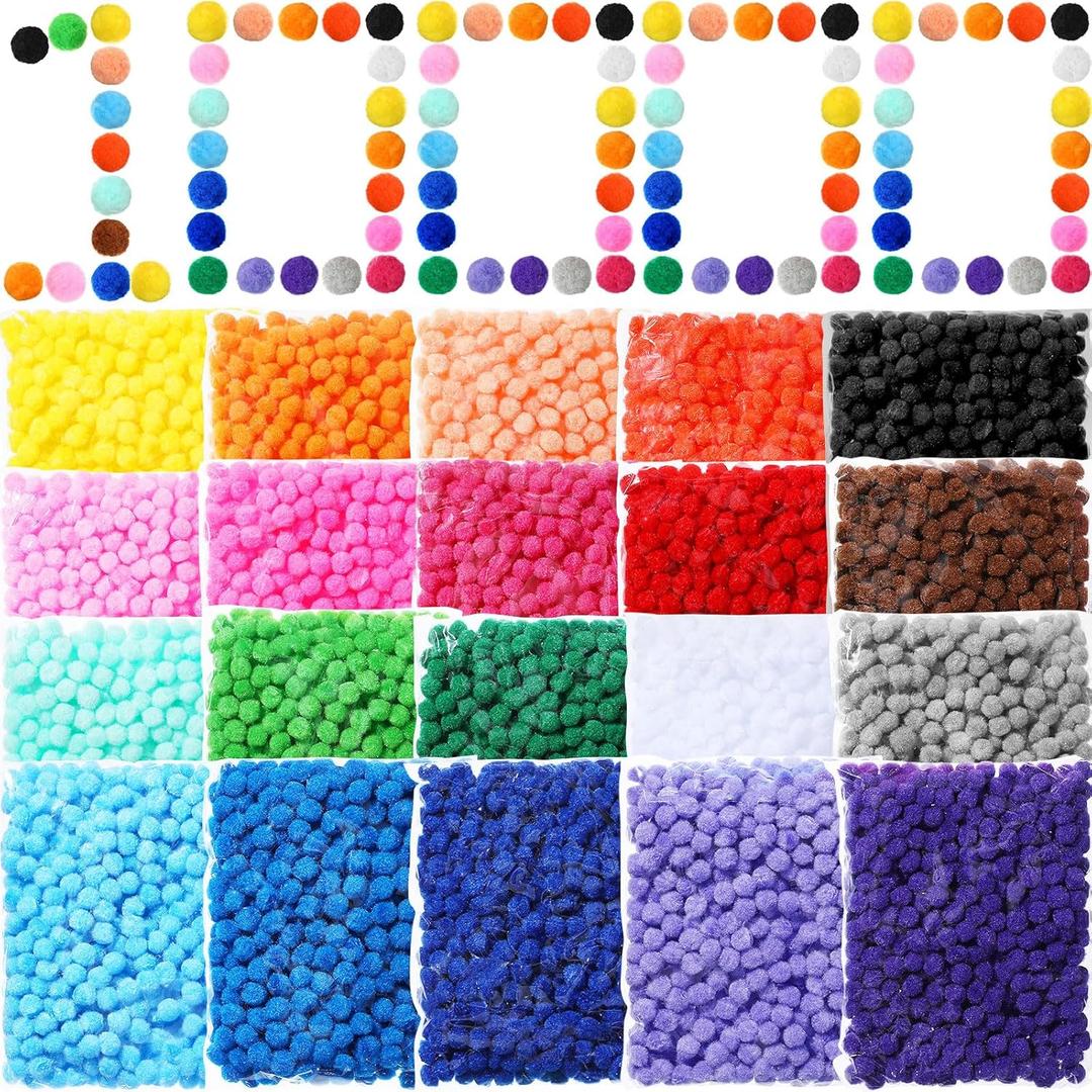 10000 Pcs Multicolor Pom Poms for Crafts 1 cm Fuzzy Craft Balls for Family Classroom DIY Creative Christmas Decorations