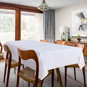 White Tablecloth 60 x 84 Inch, Rectangle 4 Feet Table Cloth - Stain and Wrinkle Resistant Washable Polyester Table Cover for Dining Tables, Buffet Parties and Camping